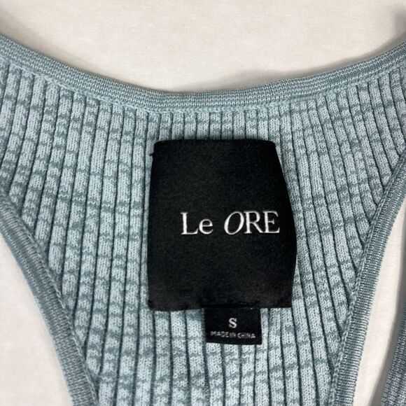 Le Ore Bandier Rimini Mini Dress Blue Raceback Ribbed Knit Casual Coastal SMALL - Picture 3 of 10